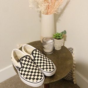 Black and Cream Checkered Platform Vans